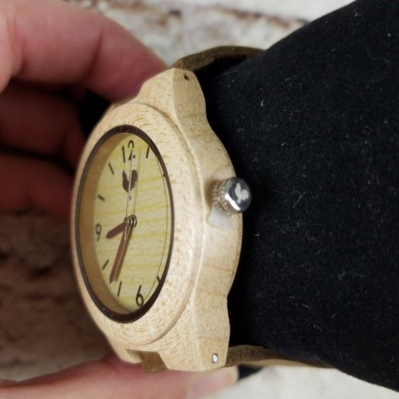 Buff Catalana Blonde Wood Watch Leather White Rooster Unisex Neutral Gift NEW - Picture 6 of 8